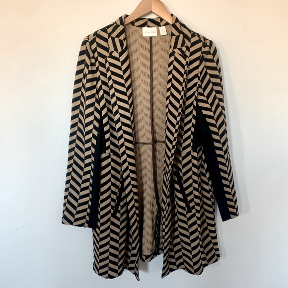 Chico’s Black and Brown Chevron Knit Sweater Size 2 - Picture 1 of 5